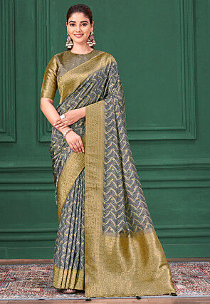 Digital Printed Tussar Silk Saree in Grey