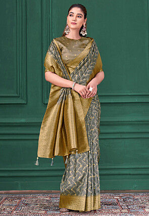 Digital Printed Tussar Silk Saree in Grey