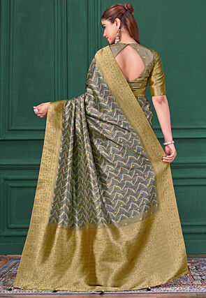 Digital Printed Tussar Silk Saree in Grey