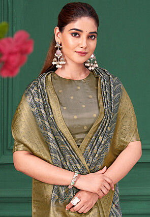 Digital Printed Tussar Silk Saree in Grey