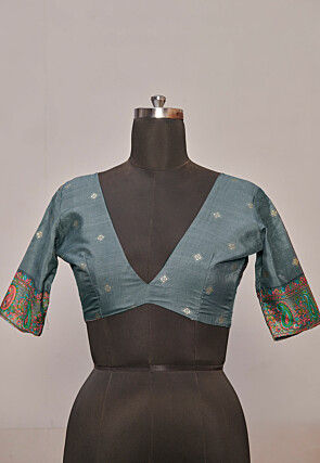 Digital Printed Tussar Silk Saree in Grey