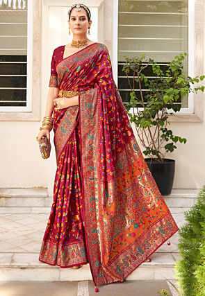 Digital Printed Tussar Silk Saree in Maroon