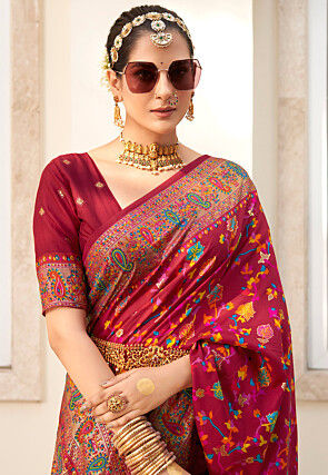 Digital Printed Tussar Silk Saree in Maroon