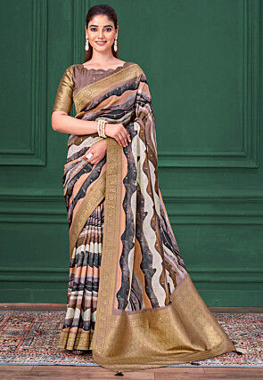 Digital Printed Tussar Silk Saree in Multicolor