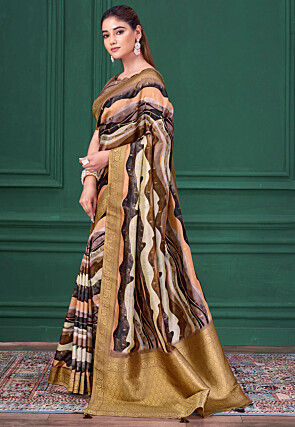 Digital Printed Tussar Silk Saree in Multicolor