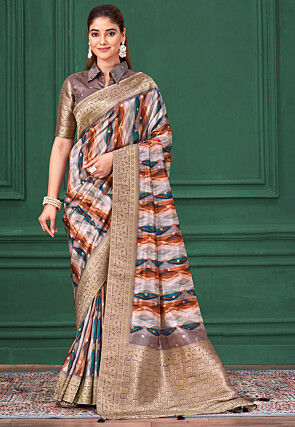 Digital Printed Tussar Silk Saree in Multicolor