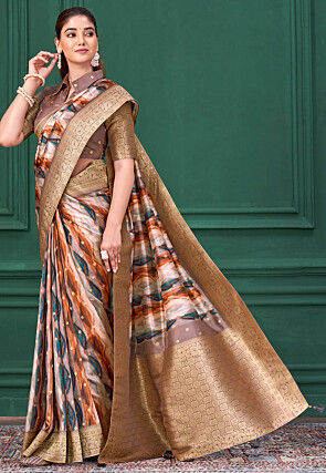 Digital Printed Tussar Silk Saree in Multicolor