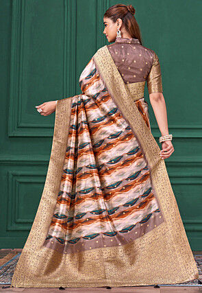 Digital Printed Tussar Silk Saree in Multicolor