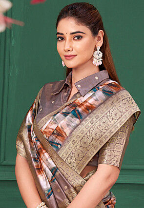 Digital Printed Tussar Silk Saree in Multicolor