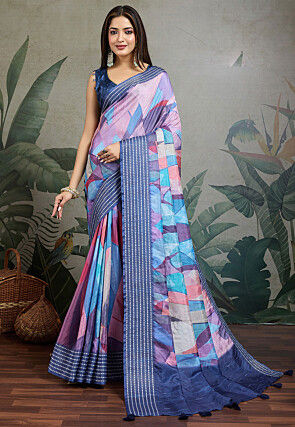 Digital Printed Tussar Silk Saree in Multicolor