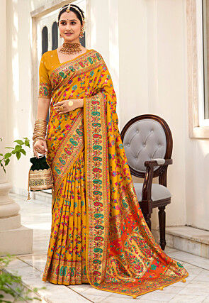 Digital Printed Tussar Silk Saree in Mustard