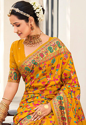 Digital Printed Tussar Silk Saree in Mustard