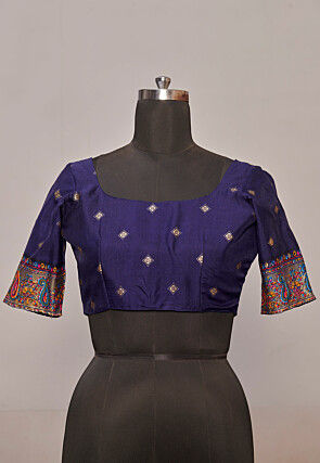 Digital Printed Tussar Silk Saree in Navy Blue