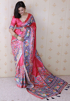 Digital Printed Tussar Silk Saree in Pink