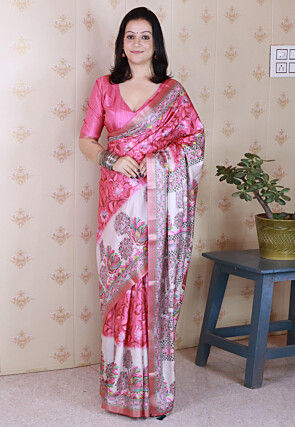 Digital Printed Tussar Silk Saree in Pink