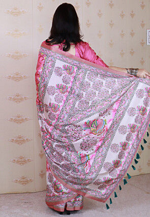 Digital Printed Tussar Silk Saree in Pink