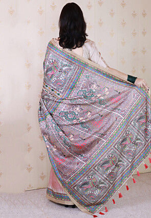 Madhubani Printed Tussar Silk Saree in Pink