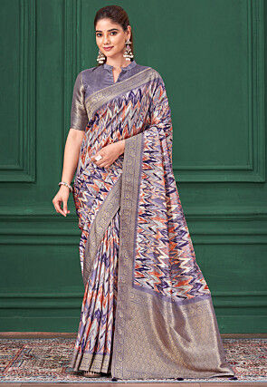 Digital Printed Tussar Silk Saree in Purple