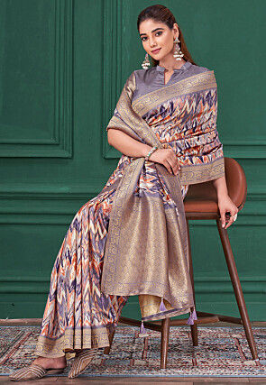 Digital Printed Tussar Silk Saree in Purple