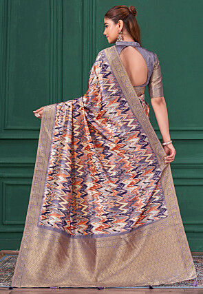 Digital Printed Tussar Silk Saree in Purple