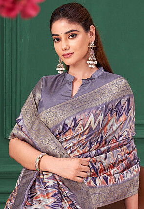 Digital Printed Tussar Silk Saree in Purple