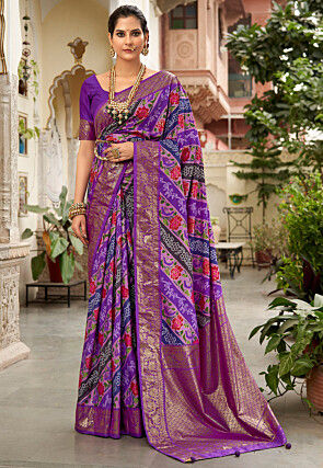Flower Printed Ready to wear Chiffon Saree with Metal Belt 