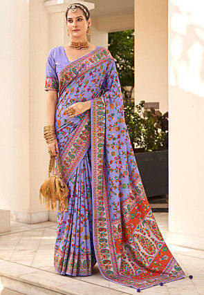 Digital Printed Tussar Silk Saree in Purple