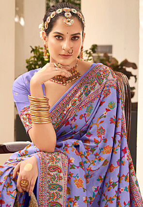 Digital Printed Tussar Silk Saree in Purple