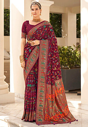 Digital Printed Tussar Silk Saree in Wine
