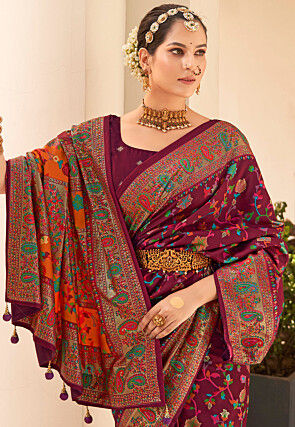 Digital Printed Tussar Silk Saree in Wine