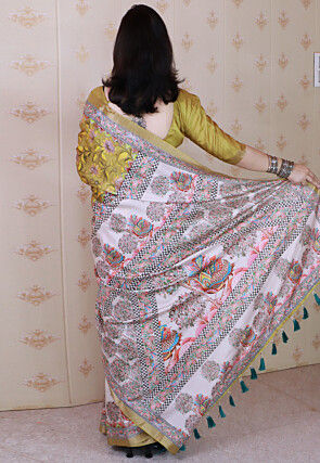 Digital Printed Tussar Silk Saree in Yellow