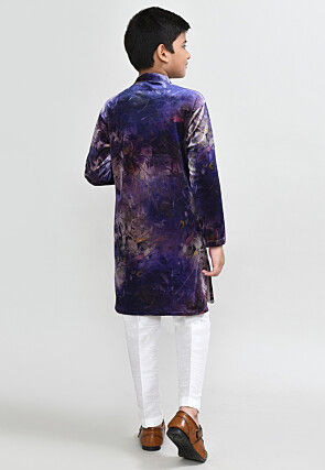 Digital Printed Velvet Kurta Set in Purple