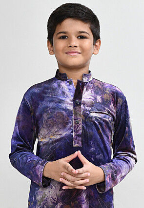Digital Printed Velvet Kurta Set in Purple