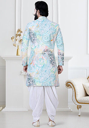 Digital Printed Velvet Sherwani in Multicolor