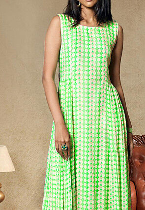 Digital Printed Vicose Georgette Maxi Dress in Green