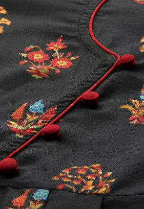 Digital Printed Viscose A Line Kurta in Black