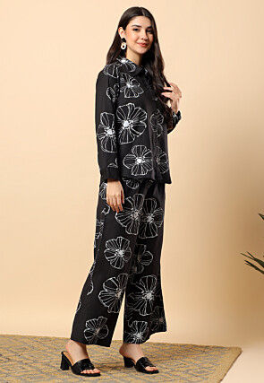 Digital Printed Viscose Cotton Co Ord Set in Black
