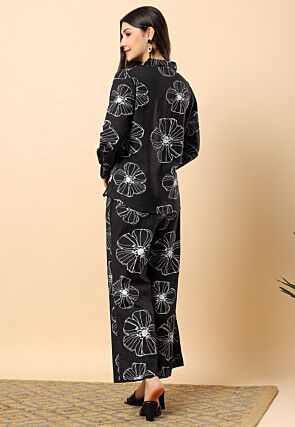 Digital Printed Viscose Cotton Co Ord Set in Black