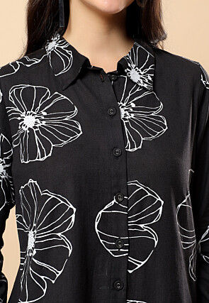 Digital Printed Viscose Cotton Co Ord Set in Black