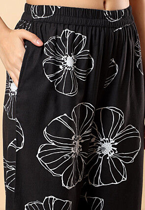 Digital Printed Viscose Cotton Co Ord Set in Black