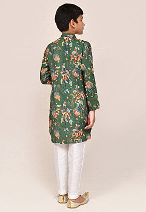 Digital Printed Viscose Cotton Kurta Set in Green