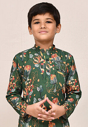 Digital Printed Viscose Cotton Kurta Set in Green