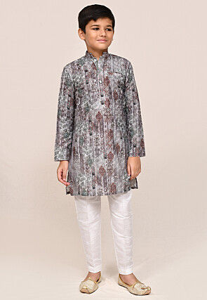 Digital Printed Viscose Cotton Kurta Set in Grey