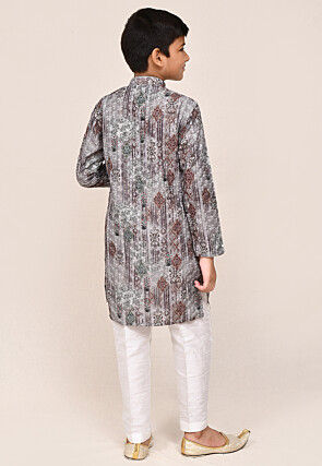 Digital Printed Viscose Cotton Kurta Set in Grey