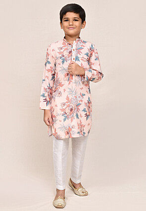 Digital Printed Viscose Cotton Kurta Set in Peach