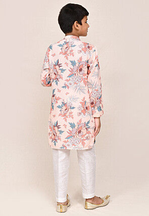 Digital Printed Viscose Cotton Kurta Set in Peach