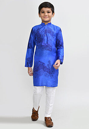 Digital Printed Viscose Cotton Kurta Set in Royal Blue