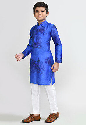 Digital Printed Viscose Cotton Kurta Set in Royal Blue
