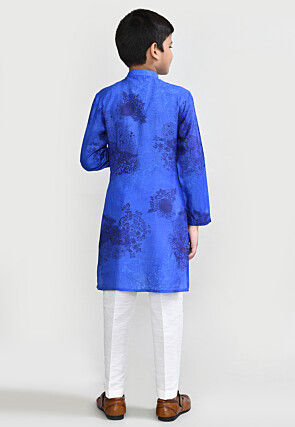 Digital Printed Viscose Cotton Kurta Set in Royal Blue