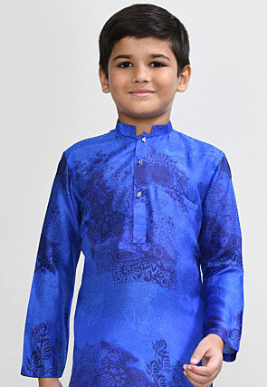 Digital Printed Viscose Cotton Kurta Set in Royal Blue